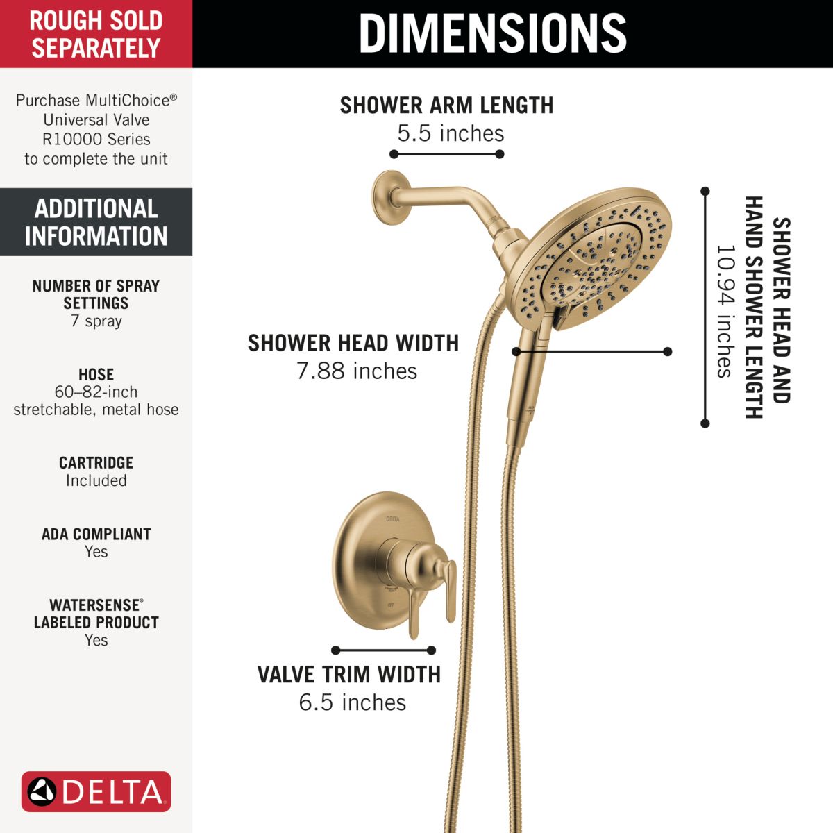 DELTA Bonacci 17 Series Shower Trim with In2ition Shower Head — Lumicoat® Champagne Bronze