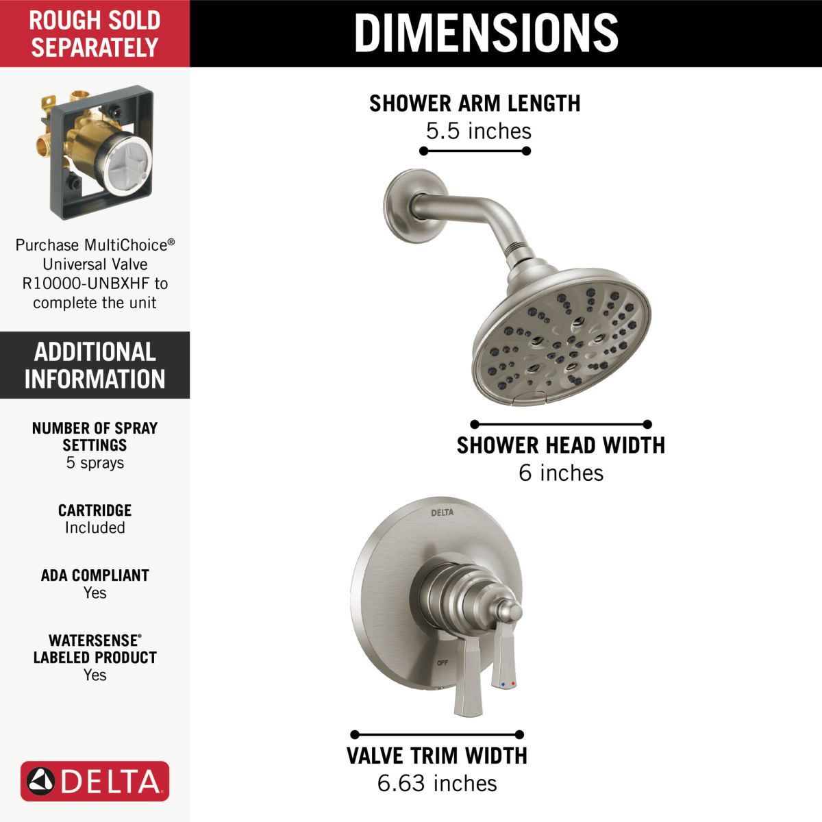 DELTA Dorval Monitor 17 Series Shower Trim — Stainless