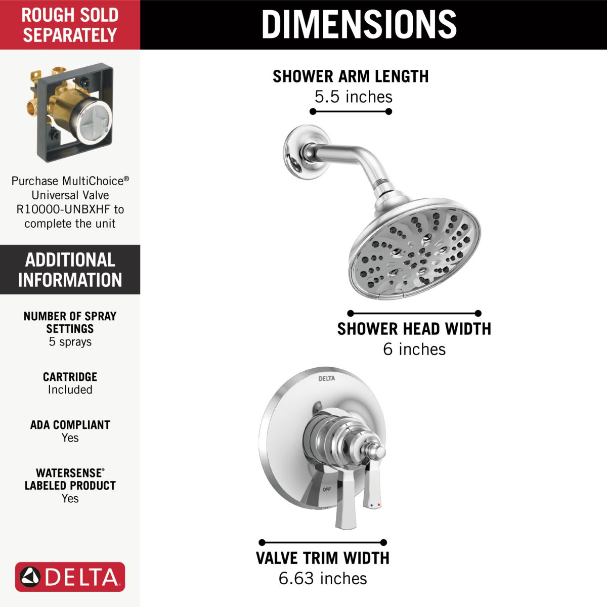 DELTA Dorval Monitor 17 Series Shower Trim — Chrome