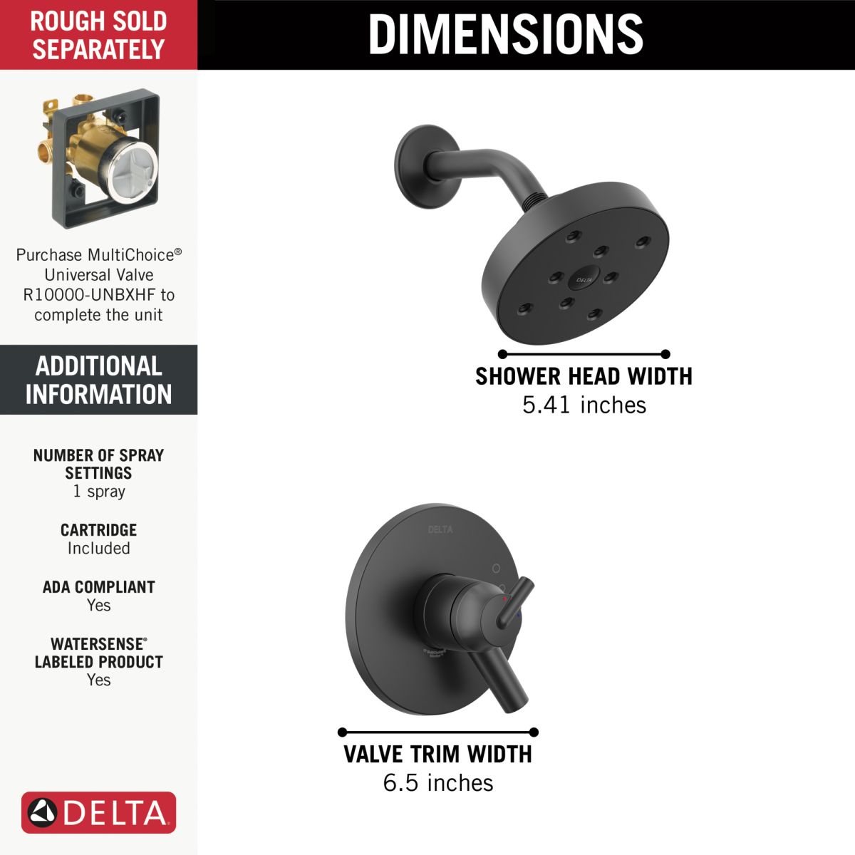 DELTA Trinsic Monitor 17 Series H2OKINETIC Shower Trim — Matte Black