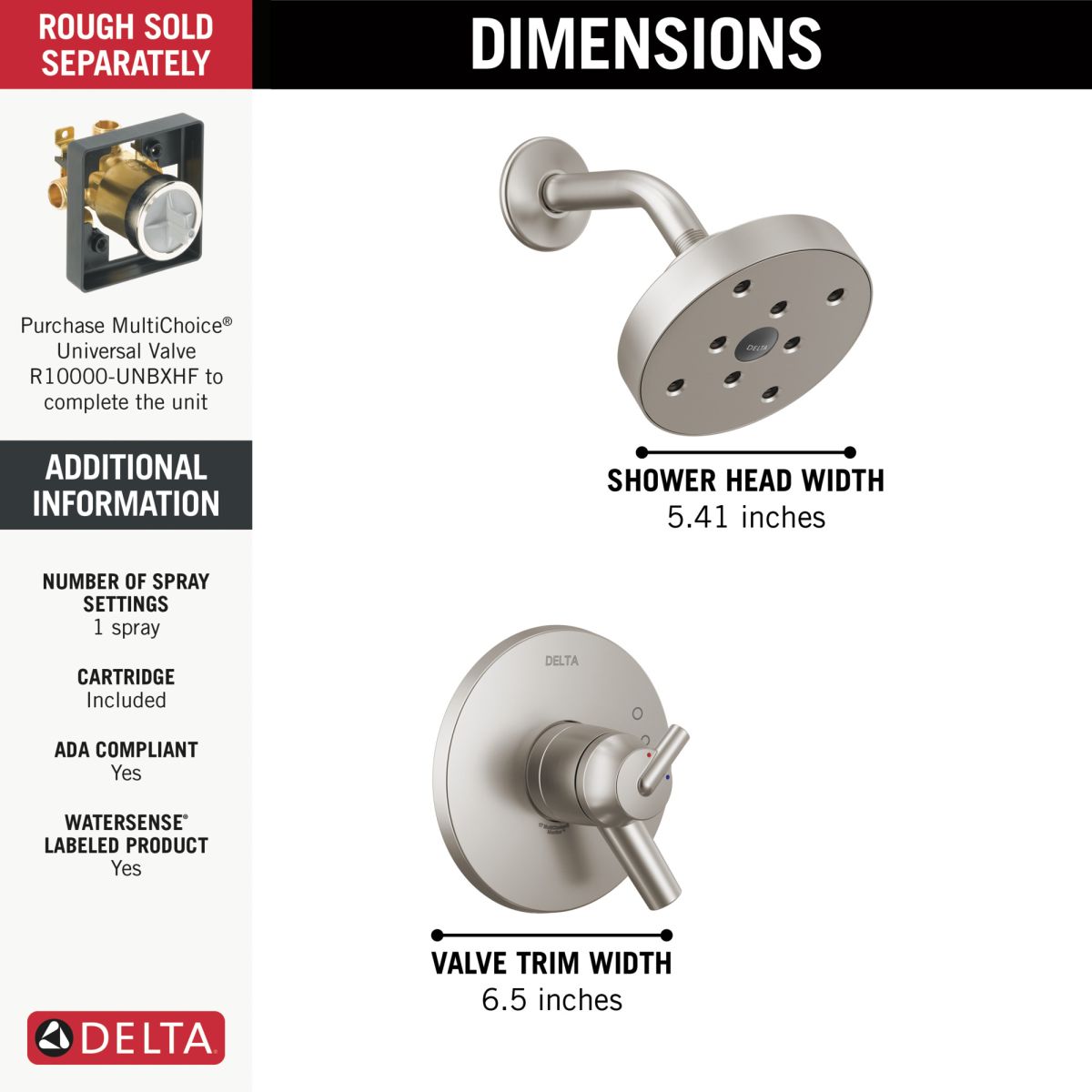 DELTA Trinsic Monitor 17 Series H2OKINETIC Shower Trim — Stainless