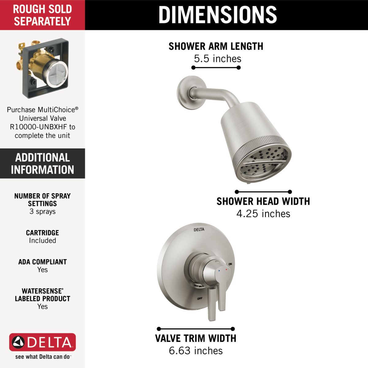 DELTA Galeon 17 Series Shower Trim with Cylinder SH — Lumicoat® Stainless