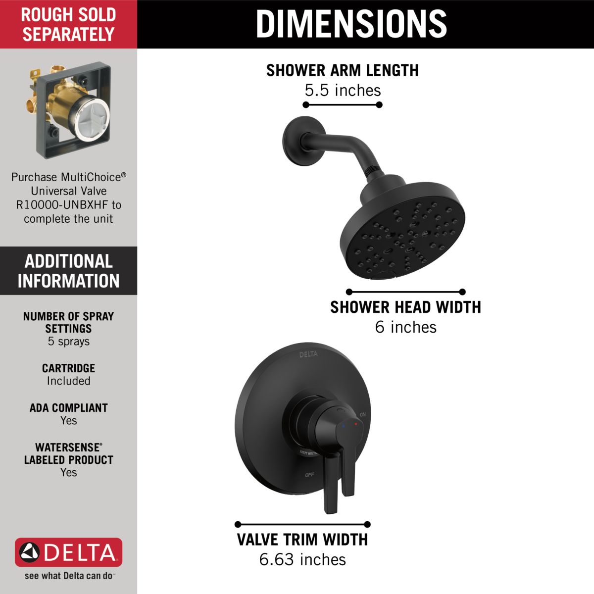 DELTA Galeon 17 Series Shower Trim with H2OKinetic — Matte Black