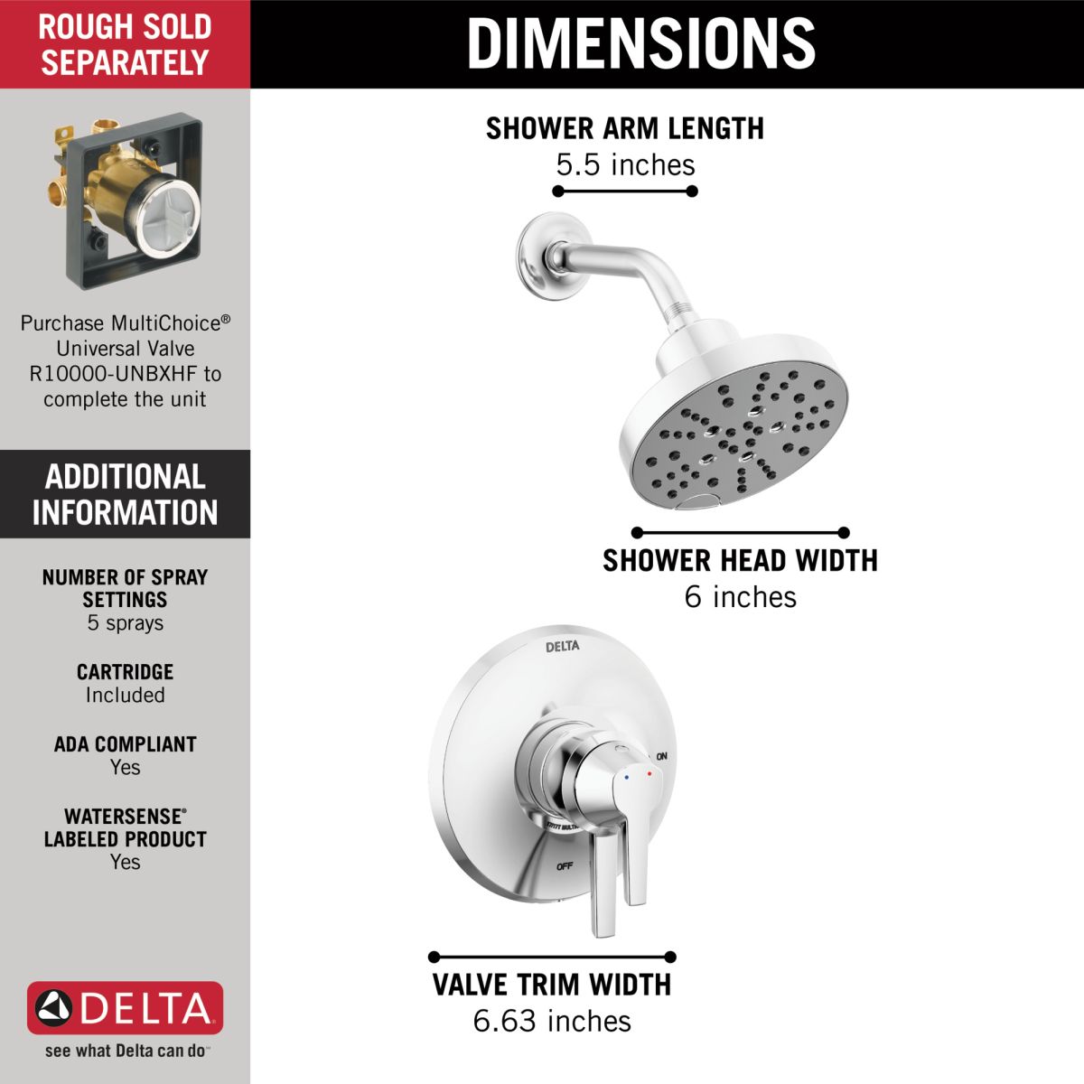 DELTA Galeon 17 Series Shower Trim with H2OKinetic — Lumicoat® Chrome