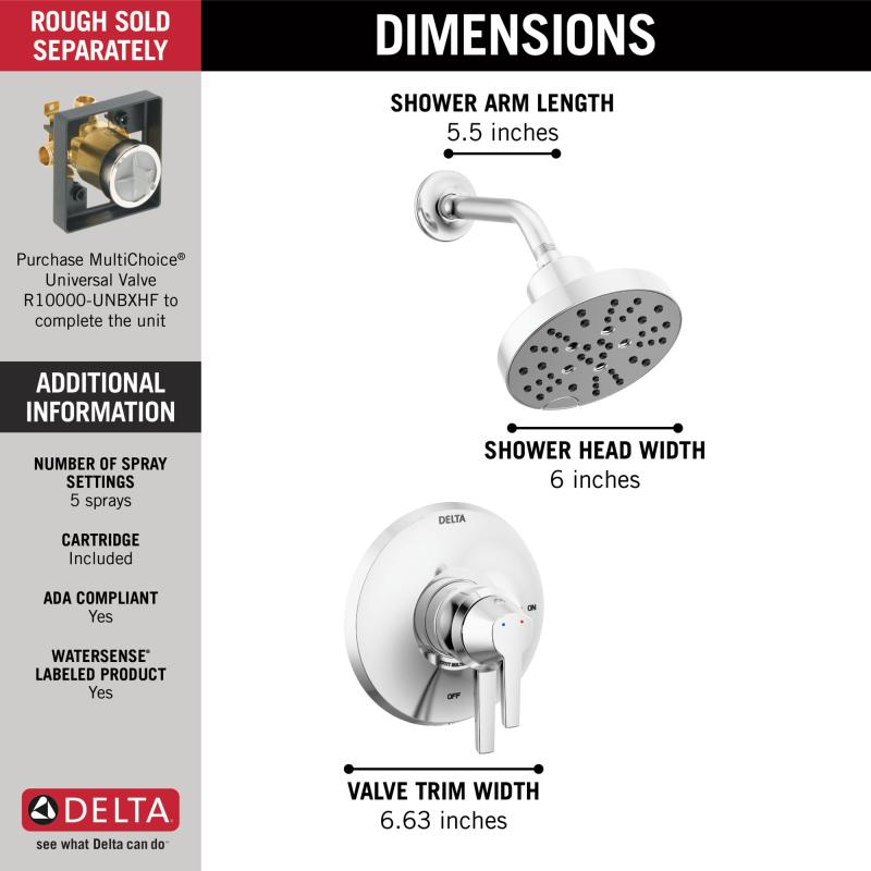 DELTA Galeon 17 Series Shower Trim with H2OKinetic — Lumicoat® Chrome