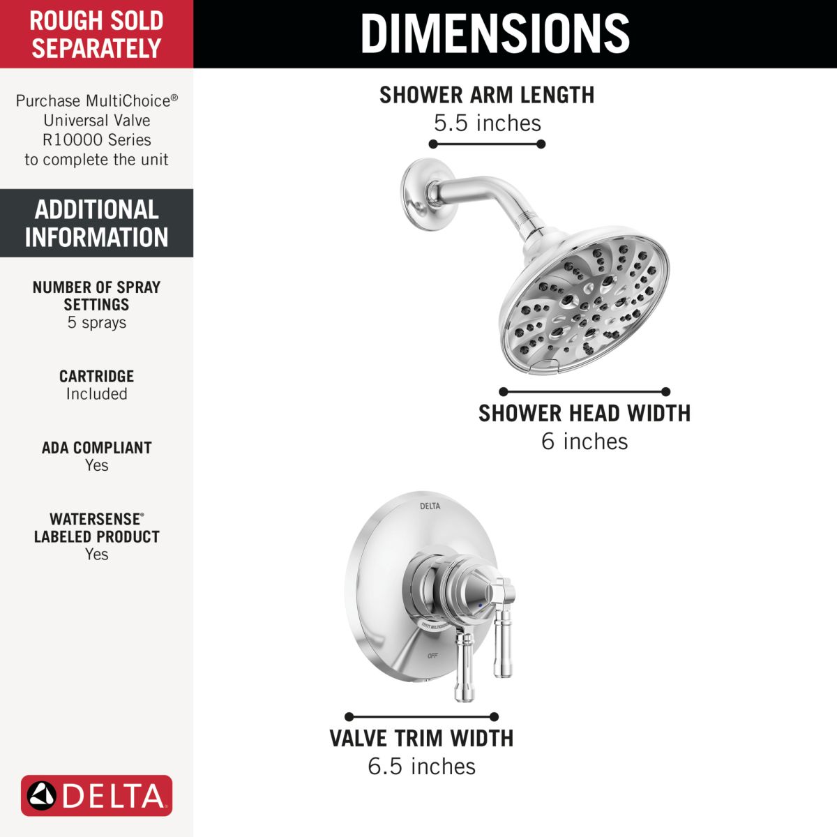 DELTA Broderick 17 Series Shower Trim — Lumicoat® Chrome