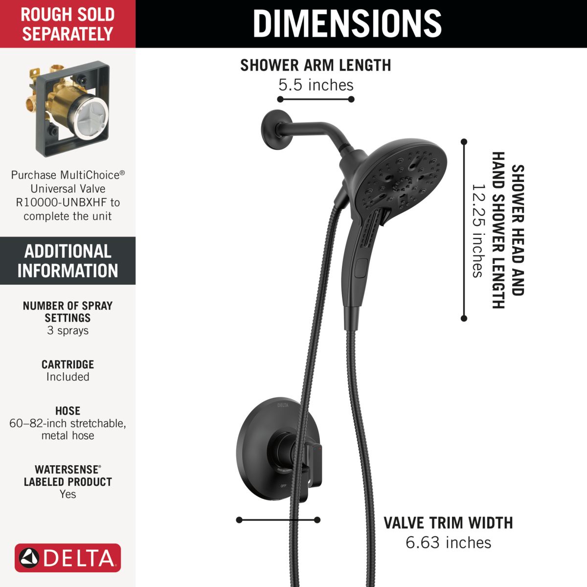 DELTA Tetra 17 Series Shower Trim — Matte Black
