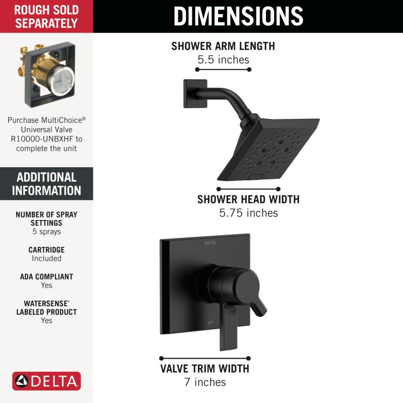 DELTA Pivotal Monitor 17 Series H2OKINETIC Shower Trim — Matte Black