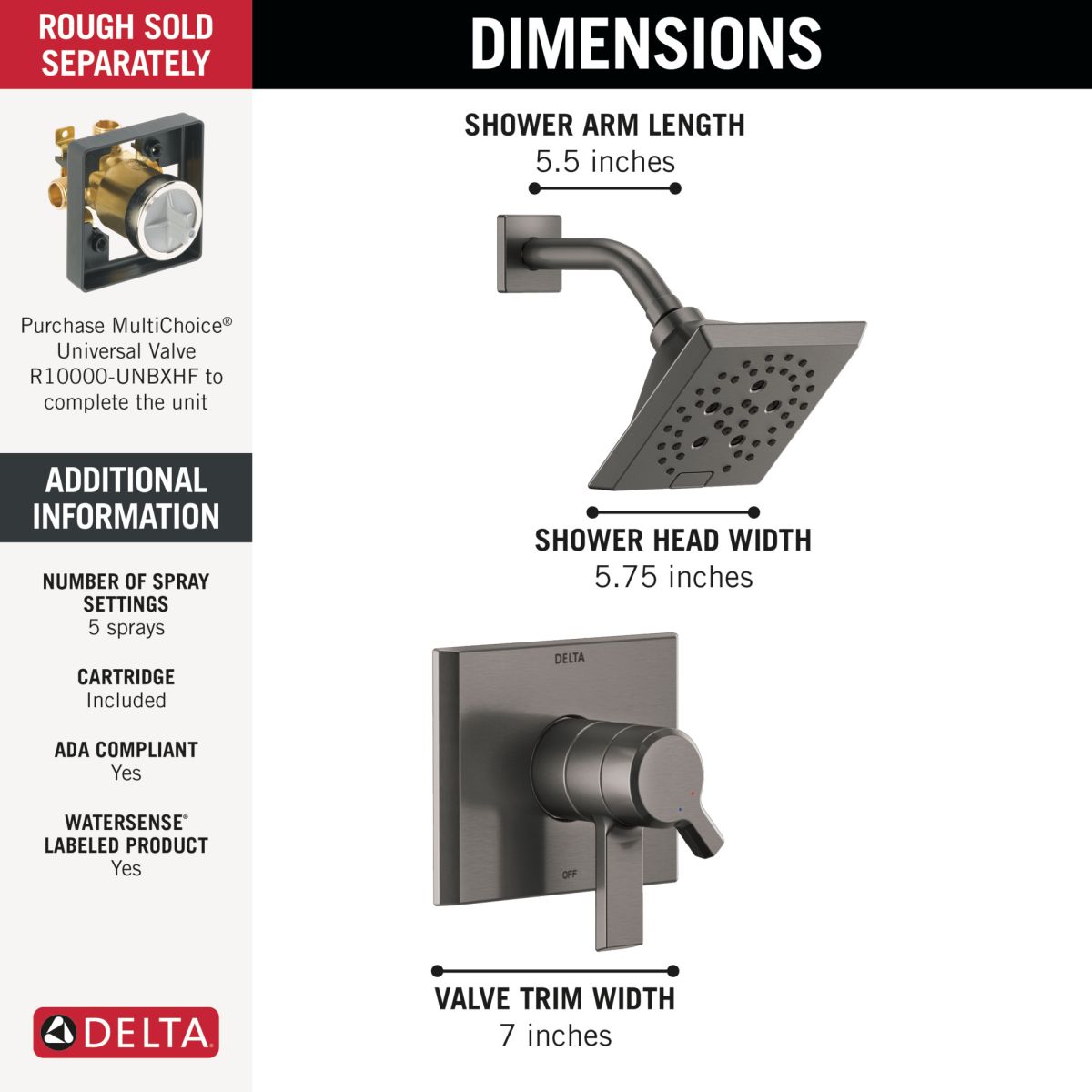 DELTA Pivotal Monitor 17 Series H2OKINETIC Shower Trim — Lumicoat® Black Stainless