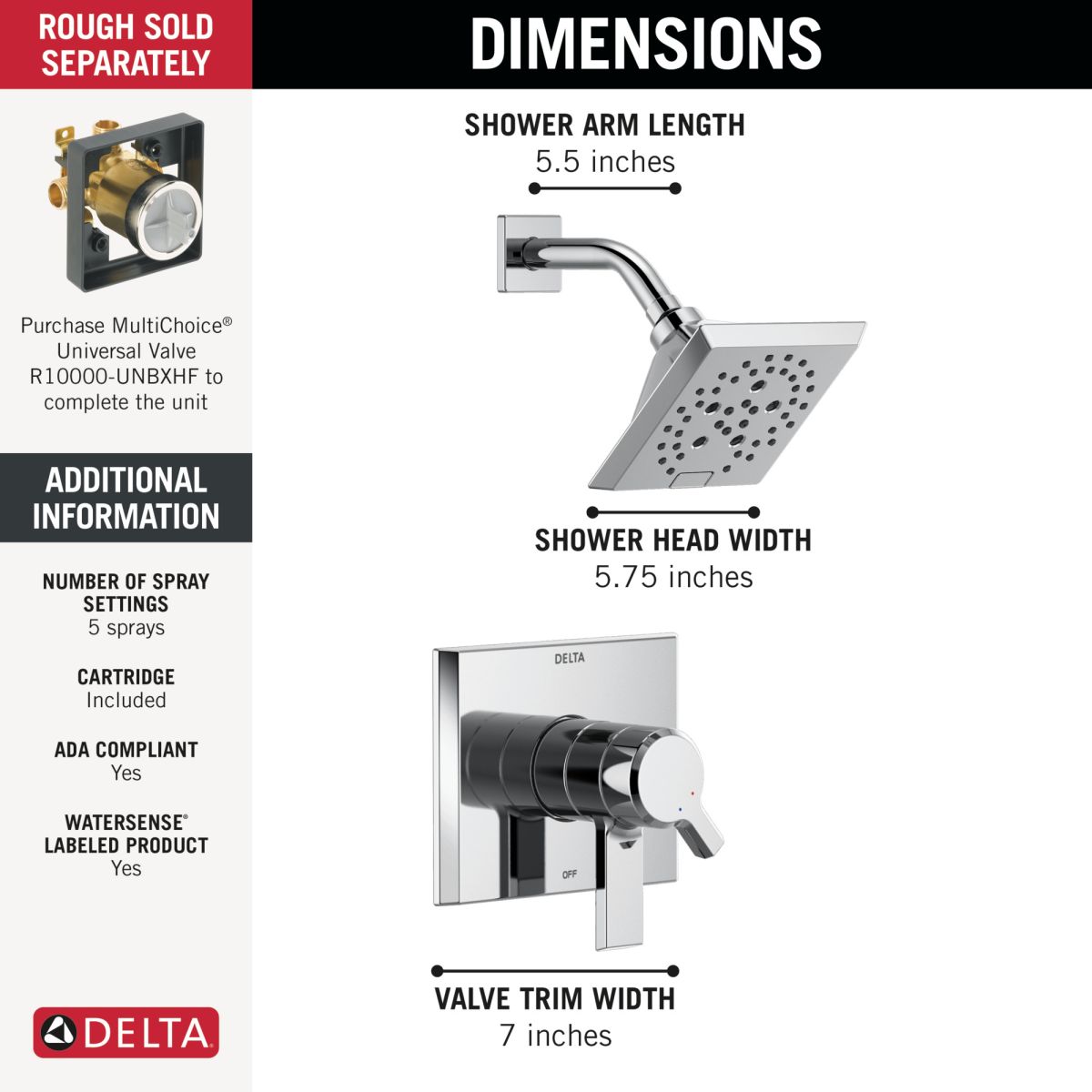 DELTA Pivotal Monitor 17 Series H2OKINETIC Shower Trim — Lumicoat® Chrome