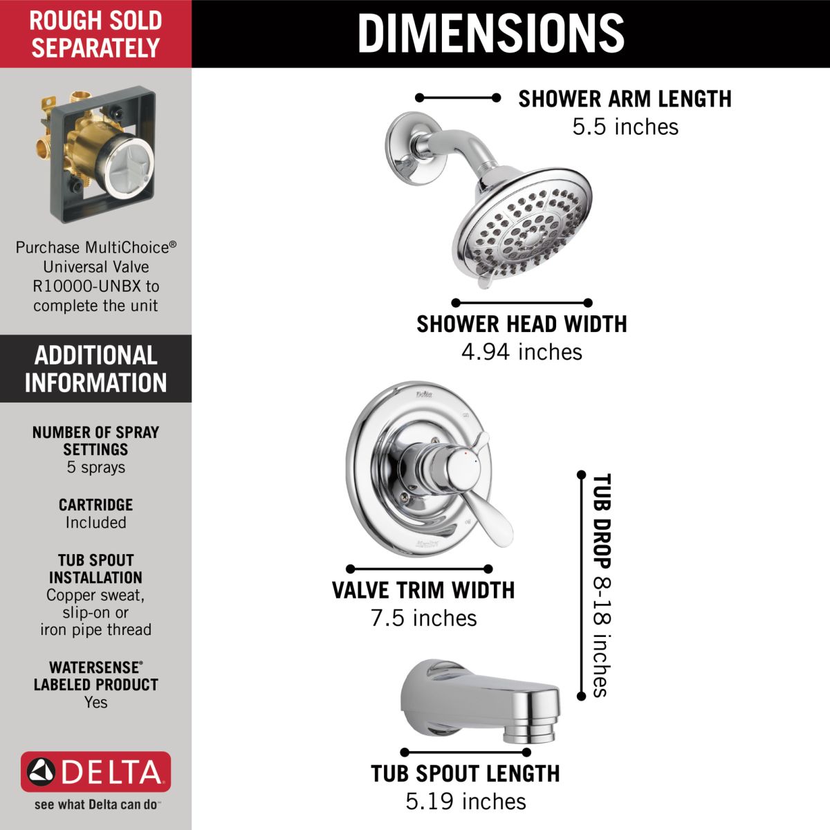 DELTA Classic Monitor 17 Series Tub & Shower Trim — Chrome