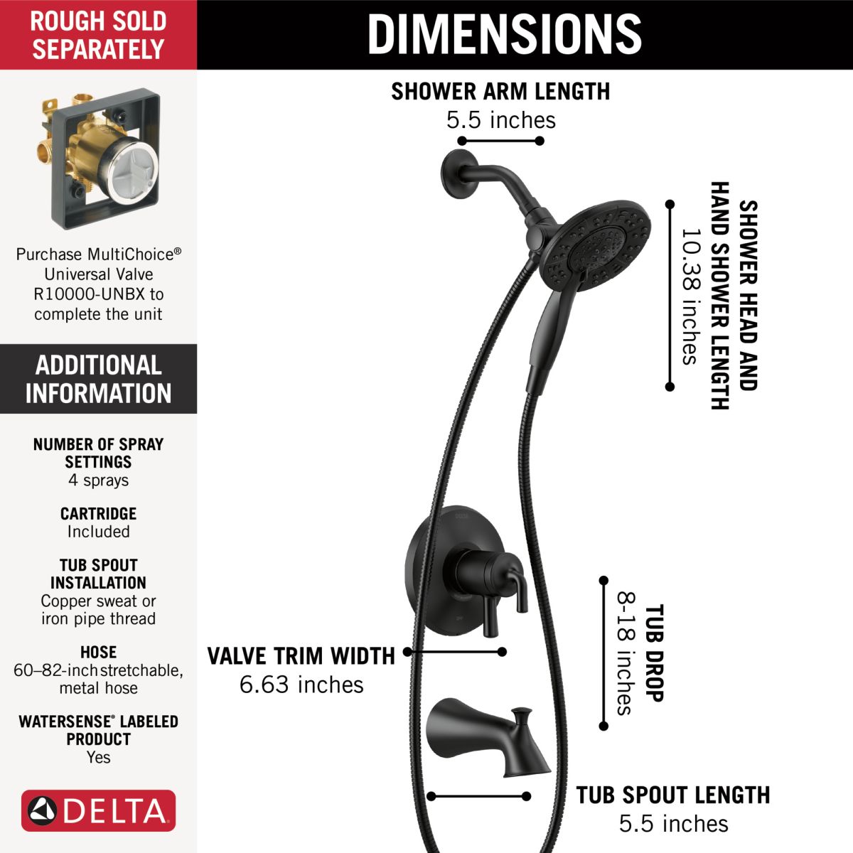 DELTA Kayra Monitor 17 Series Tub and Shower Trim — Matte Black