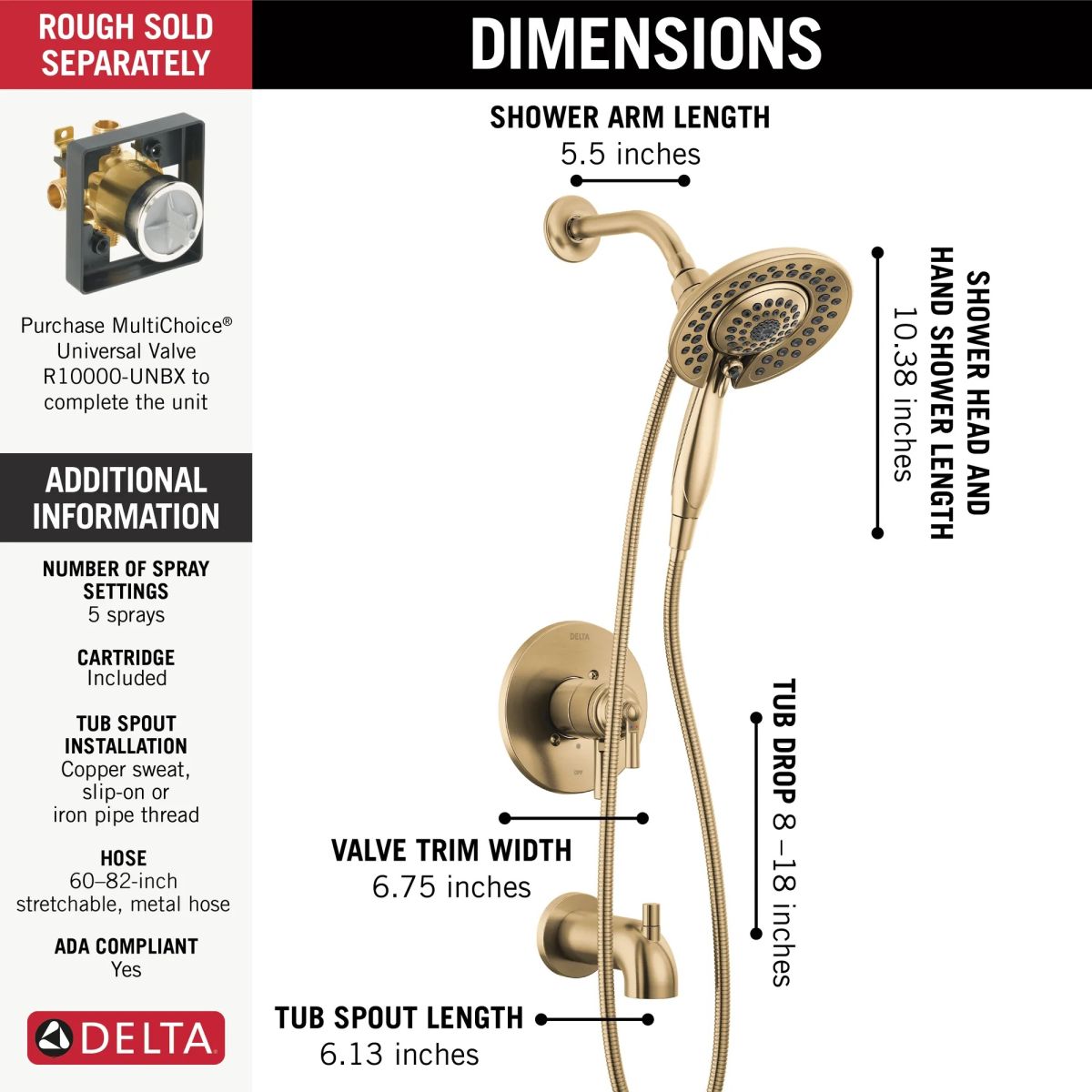 DELTA Saylor Monitor 17 Series Tub & Shower Trim with In2ition — Champagne Bronze