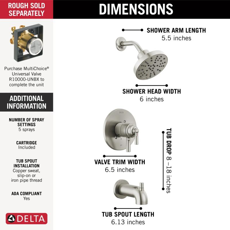 DELTA Saylor Monitor 17 Series Tub & Shower Trim — Stainless