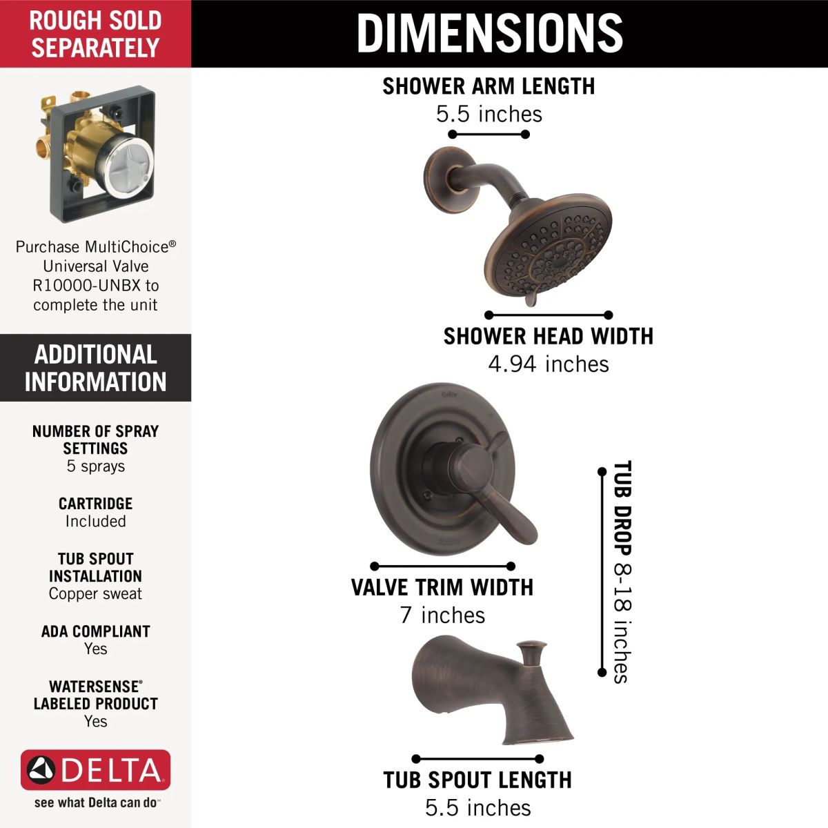 DELTA Lahara Monitor 17 Series Tub & Shower Trim — Venetian Bronze