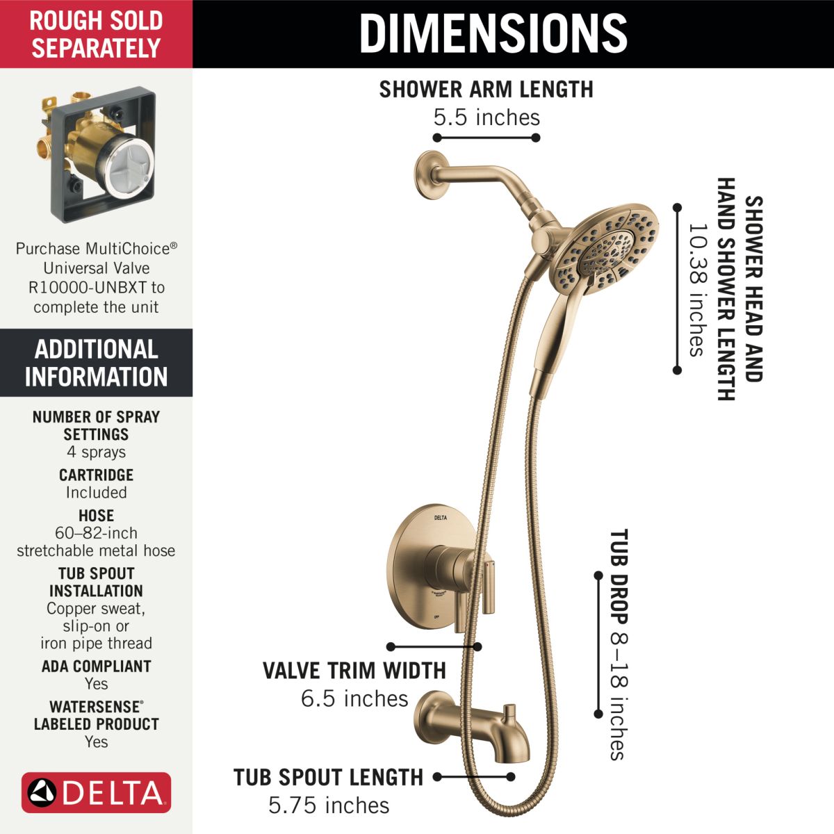 DELTA Altado Monitor 17 Series Tub & Shower Trim with In2ition — Champagne Bronze