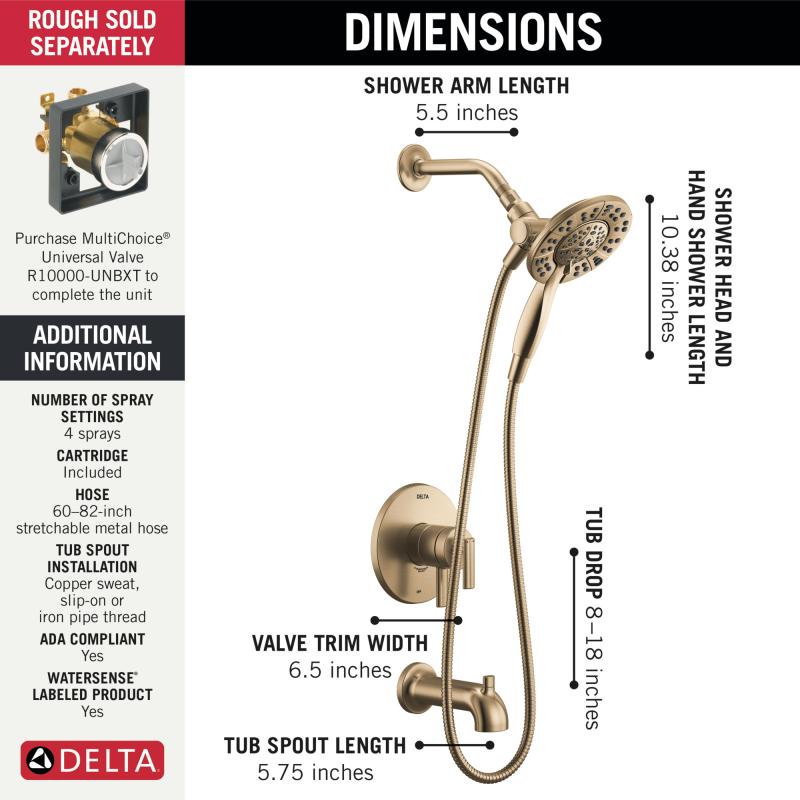 DELTA Altado Monitor 17 Series Tub & Shower Trim with In2ition — Champagne Bronze