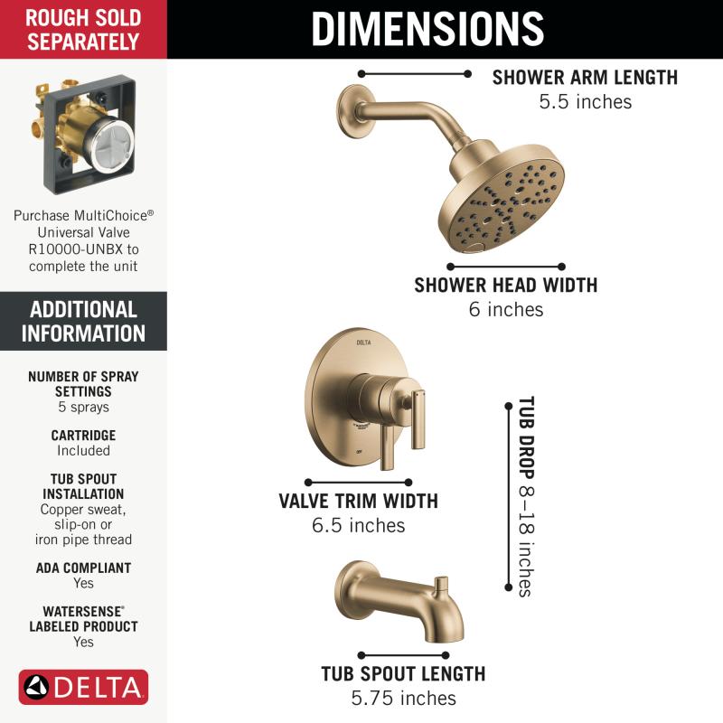 DELTA Altado Monitor 17 Series Tub & Shower Trim — Champagne Bronze