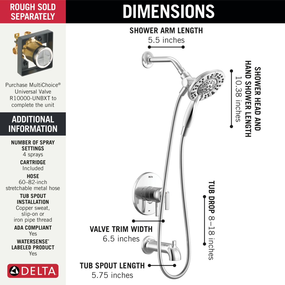 DELTA Altado Monitor 17 Series Tub & Shower Trim with In2ition — Chrome