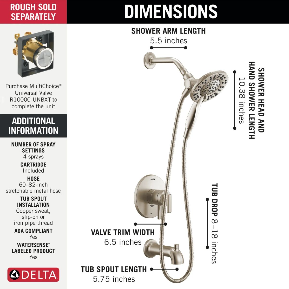 DELTA Altado Monitor 17 Series Tub & Shower Trim with In2ition — Stainless
