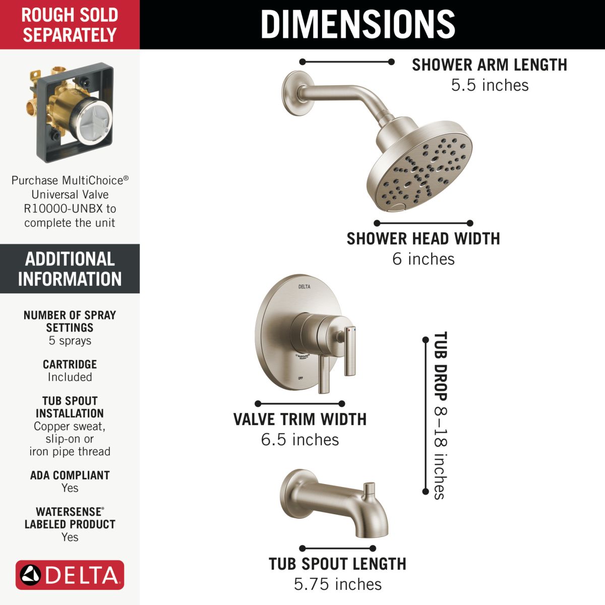DELTA Altado Monitor 17 Series Tub & Shower Trim — Stainless