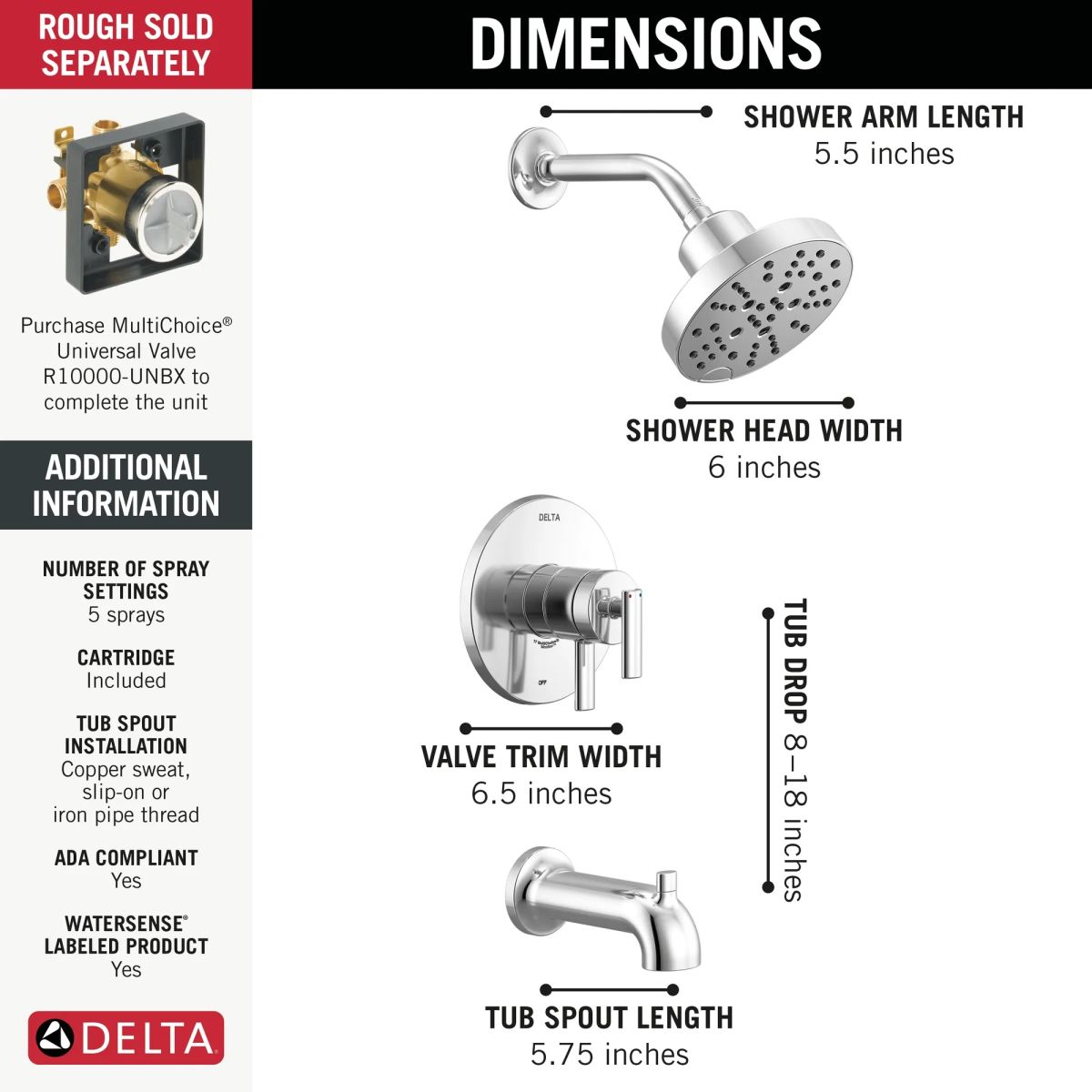 DELTA Altado Monitor 17 Series Tub & Shower Trim — Chrome