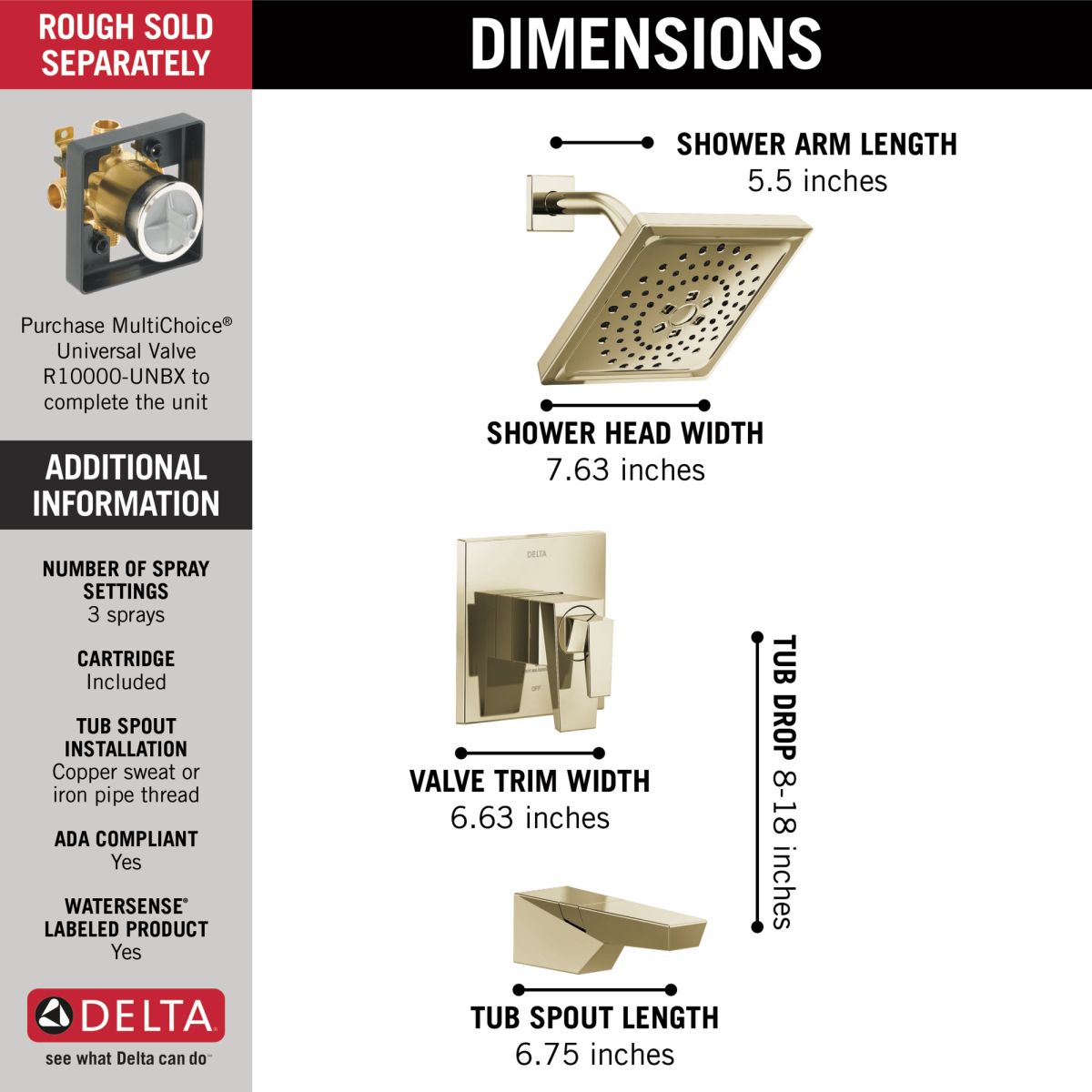 DELTA Trillian 17 Series H2Okinetic Tub Shower Trim — Lumicoat® Polished Nickel