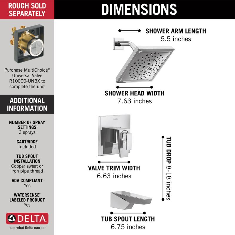 DELTA Trillian 17 Series H2Okinetic Tub Shower Trim — Lumicoat® Chrome