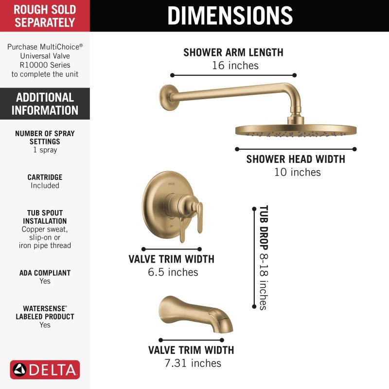 DELTA Bonacci 17 Series Tub Shower Trim — Lumicoat® Champagne Bronze