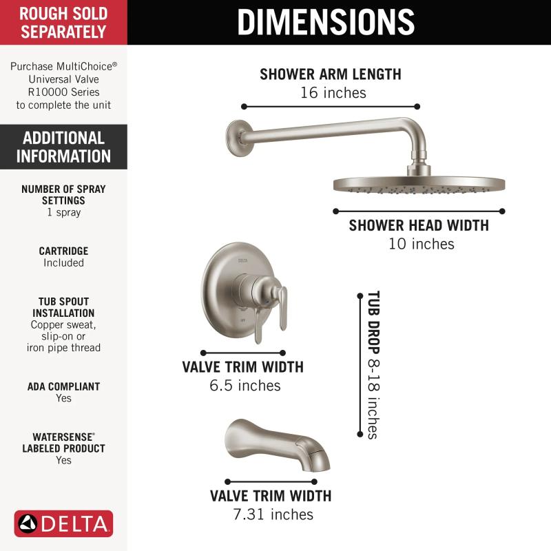 DELTA Bonacci 17 Series Tub Shower Trim — Lumicoat® Stainless
