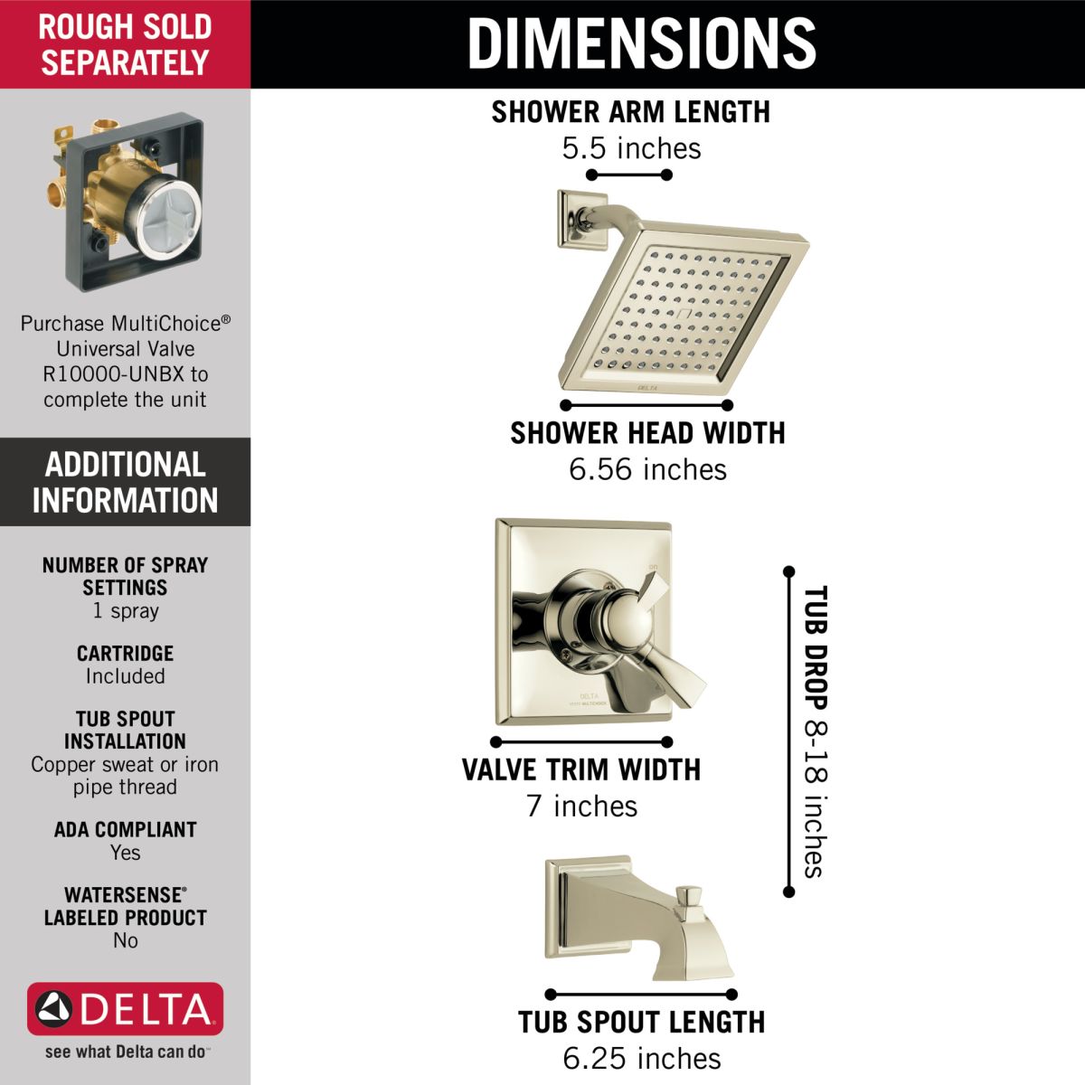 DELTA Dryden Monitor 17 Series Tub & Shower Trim — Polished Nickel