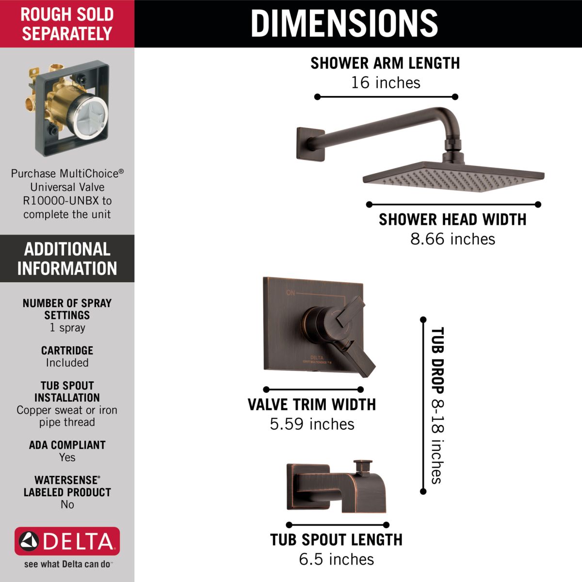 DELTA Vero Monitor 17 Series Tub & Shower Trim — Venetian Bronze