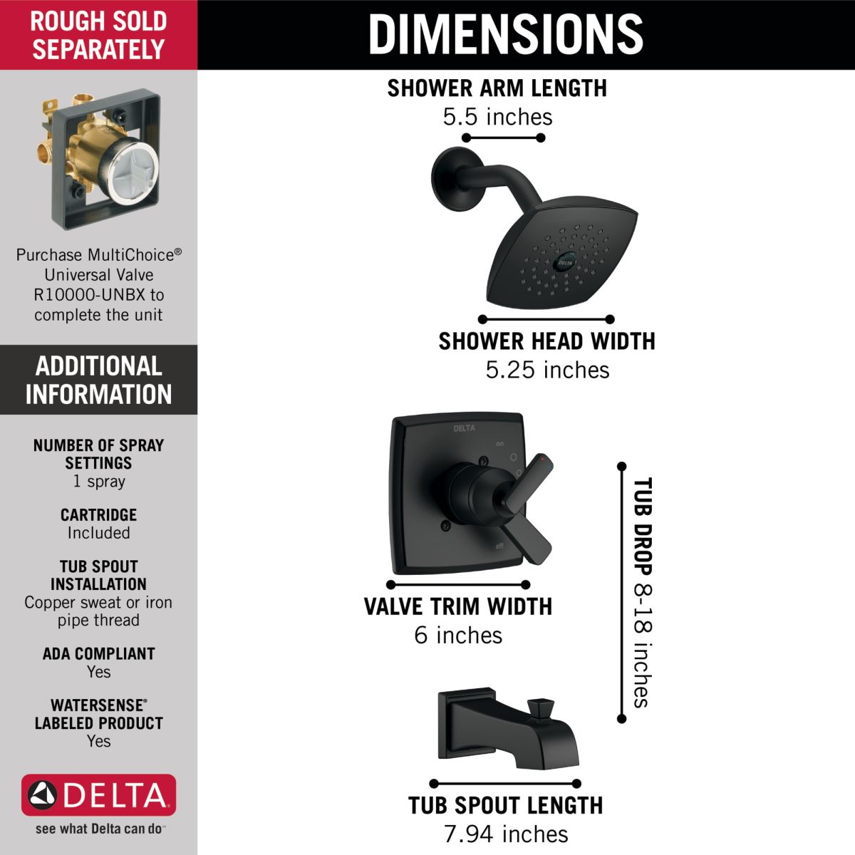 DELTA Ashlyn Monitor 17 Series Tub and Shower Trim — Matte Black