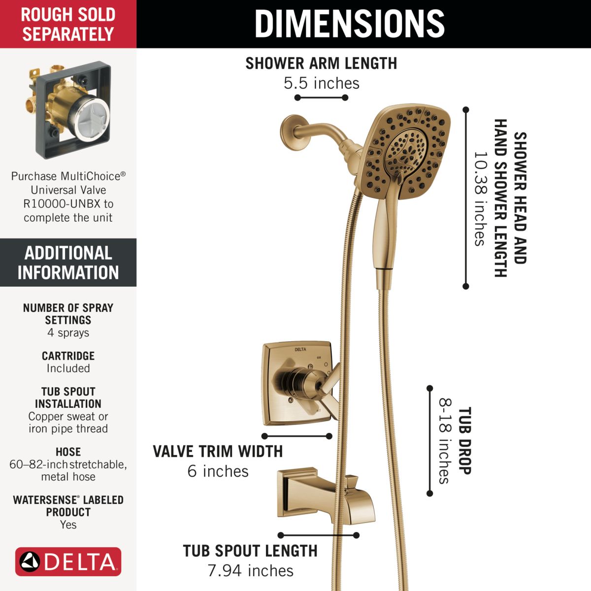 DELTA Ashlyn Monitor 17 Series Shower Trim with In2ition Two-in-One Shower — Champagne Bronze