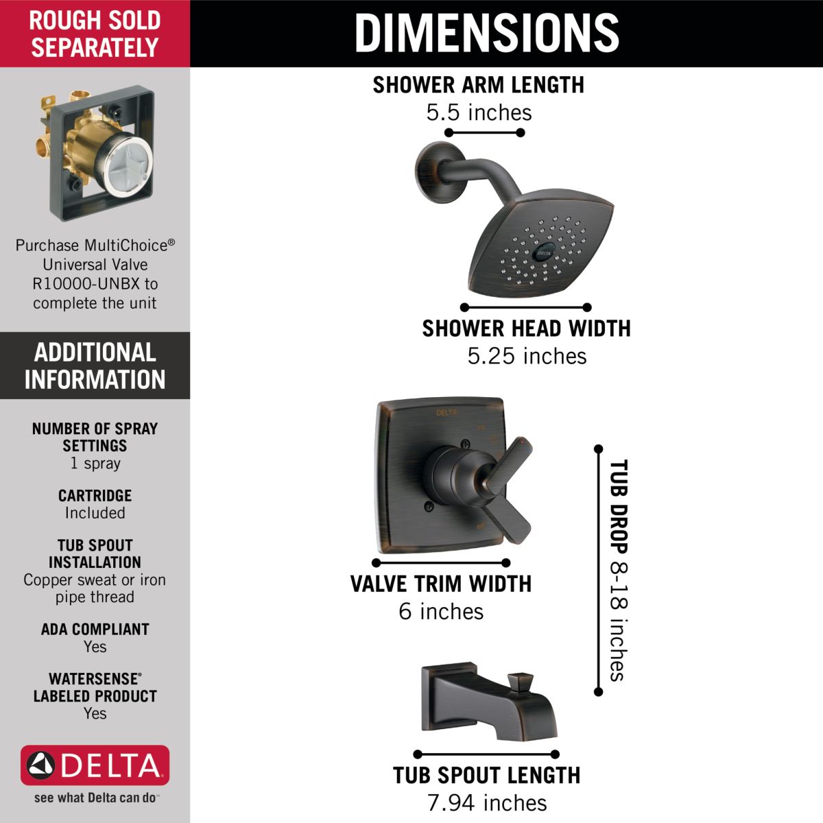DELTA Ashlyn Monitor 17 Series Tub & Shower Trim — Venetian Bronze