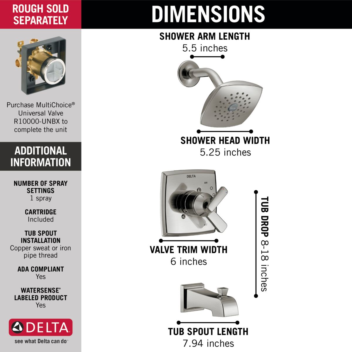 DELTA Ashlyn Monitor 17 Series Tub & Shower Trim — Stainless