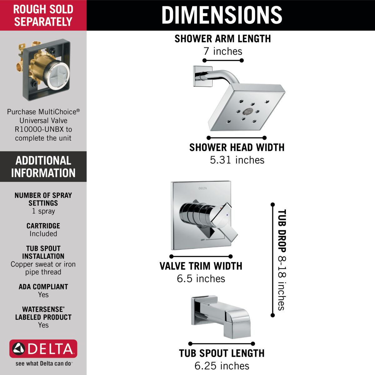 DELTA Ara Monitor 17 Series H2OKINETIC Tub & Shower Trim — Chrome