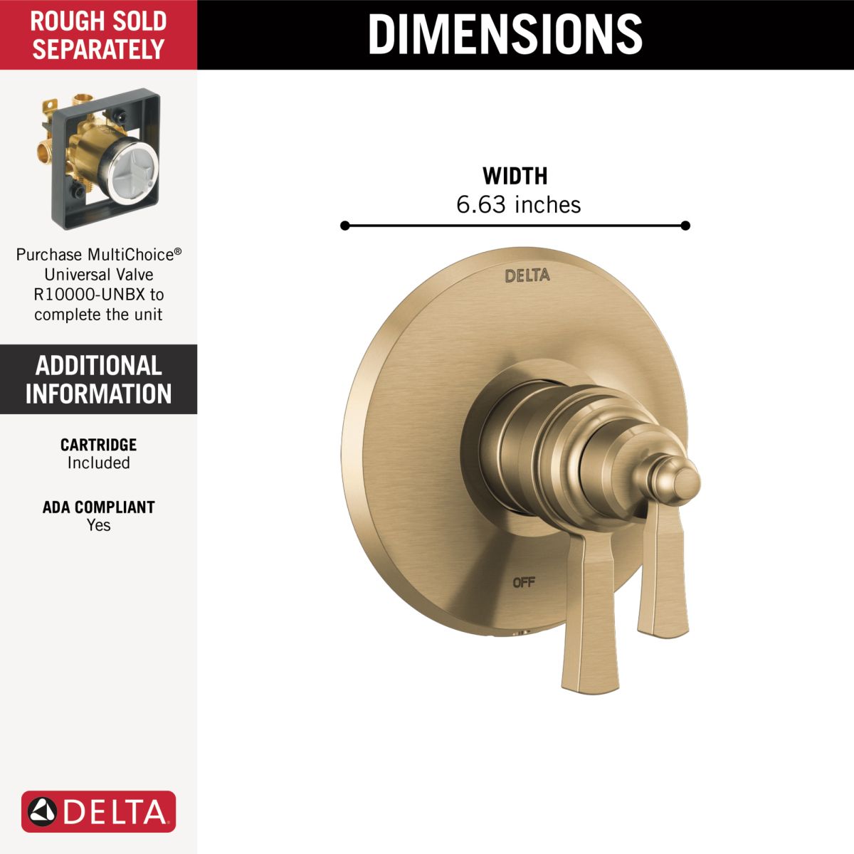 DELTA Dorval TempAssure 17T Series Valve Only Trim — Champagne Bronze