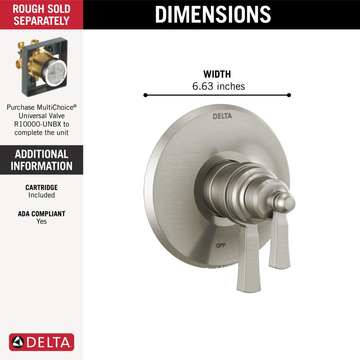 DELTA Dorval TempAssure 17T Series Valve Only Trim — Stainless