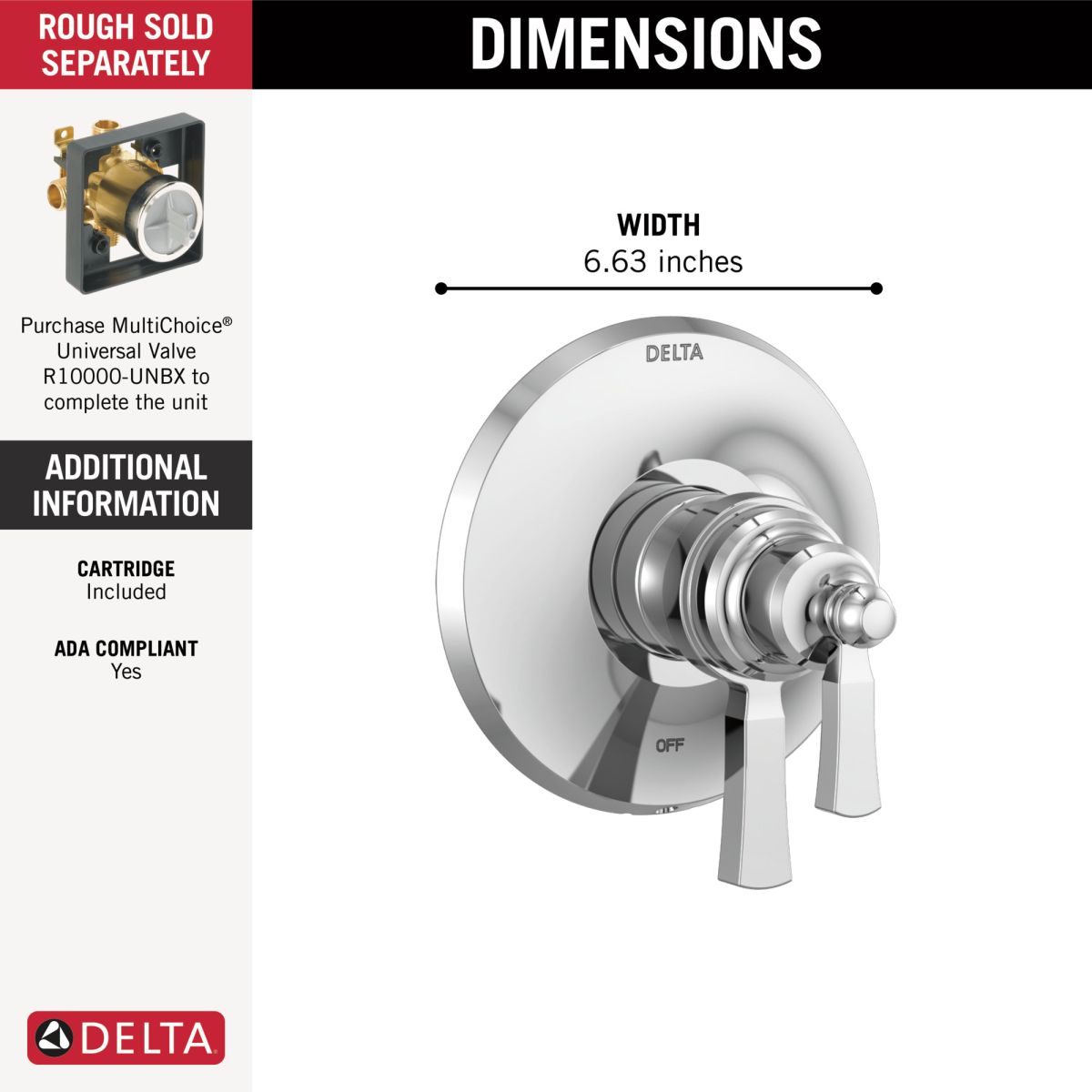 DELTA Dorval TempAssure 17T Series Valve Only Trim — Chrome