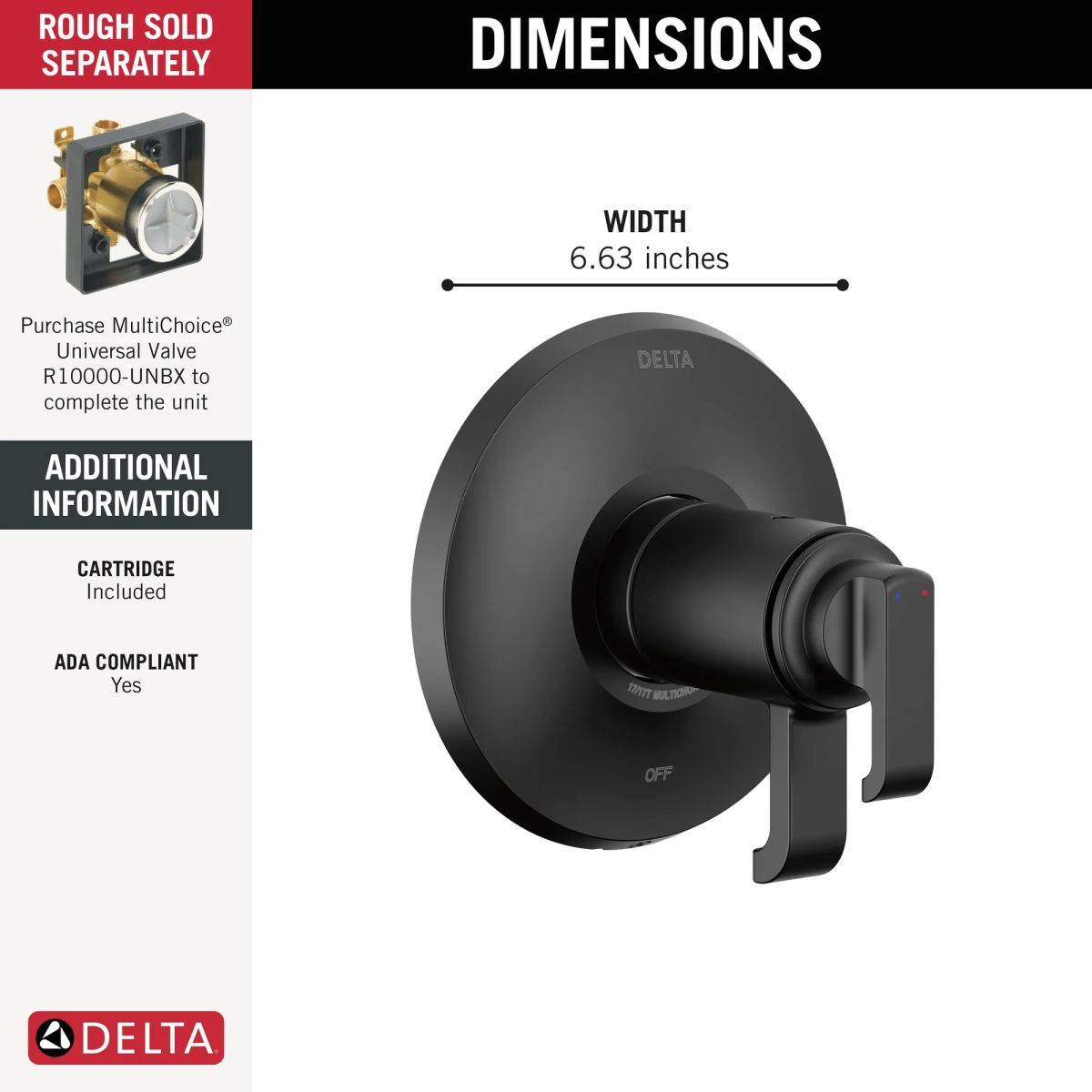 DELTA Tetra 17T Series Valve Only — Matte Black