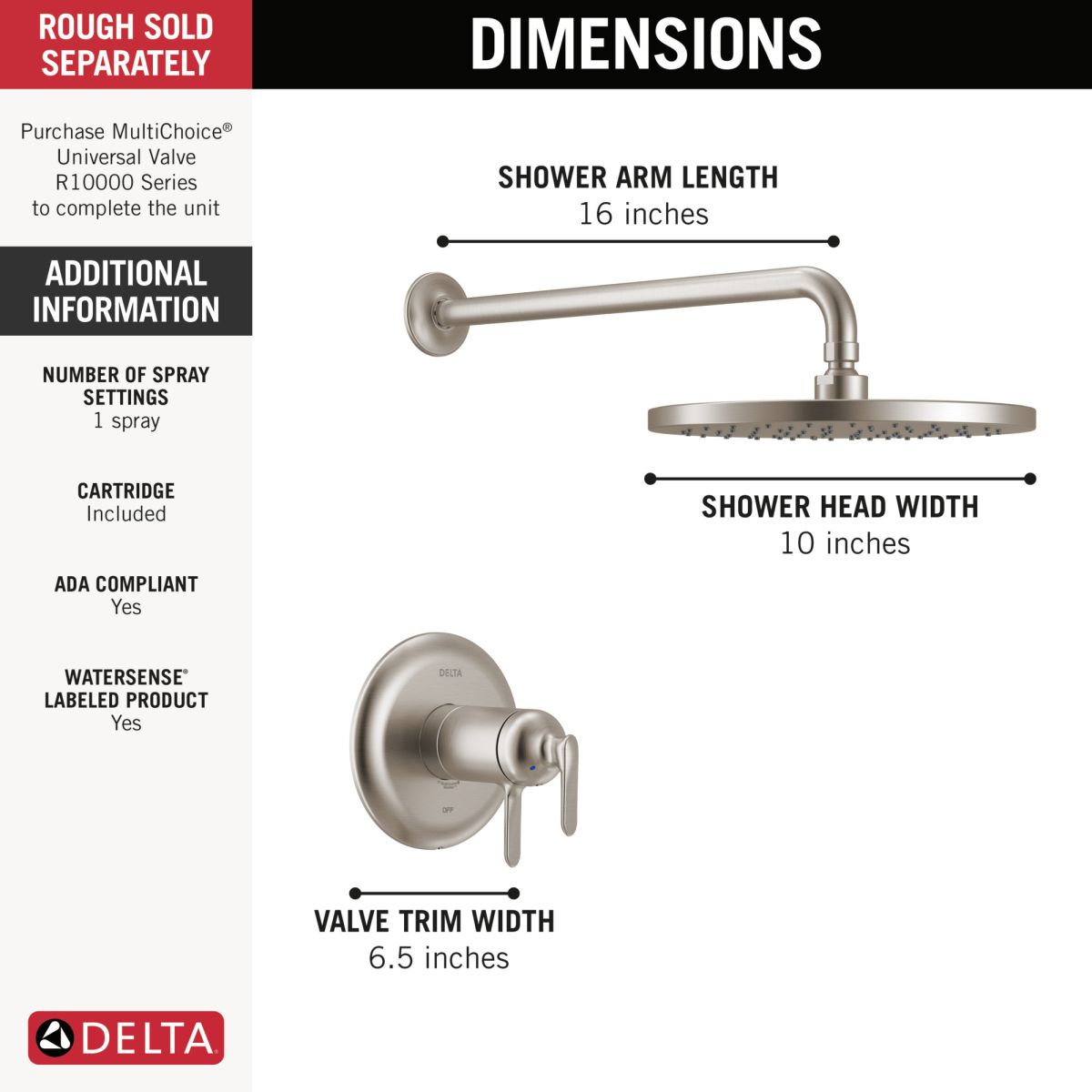DELTA Bonacci 17T Series Shower Trim — Lumicoat® Stainless