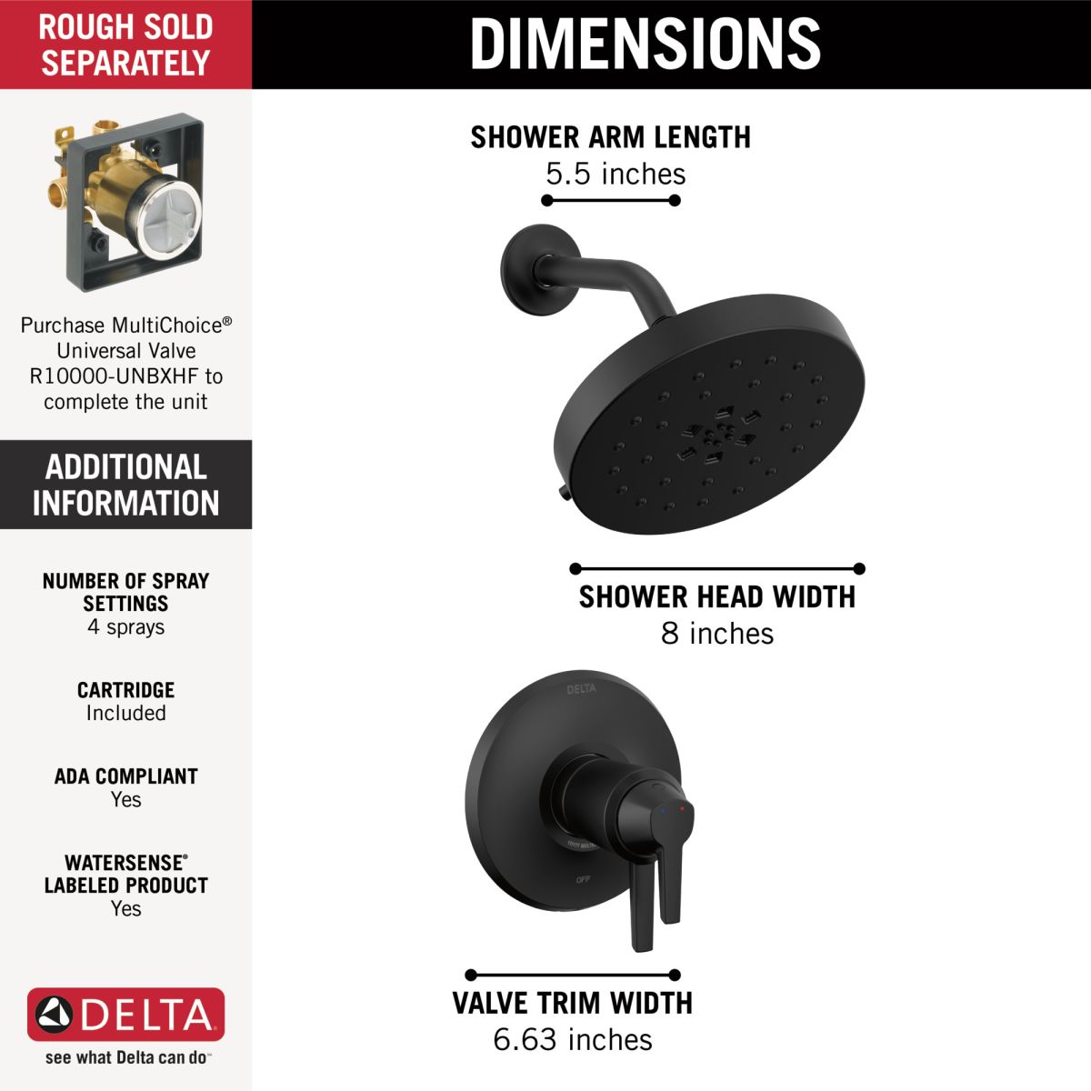 DELTA Galeon 17T Series Shower Trim with UltraSoak — Matte Black