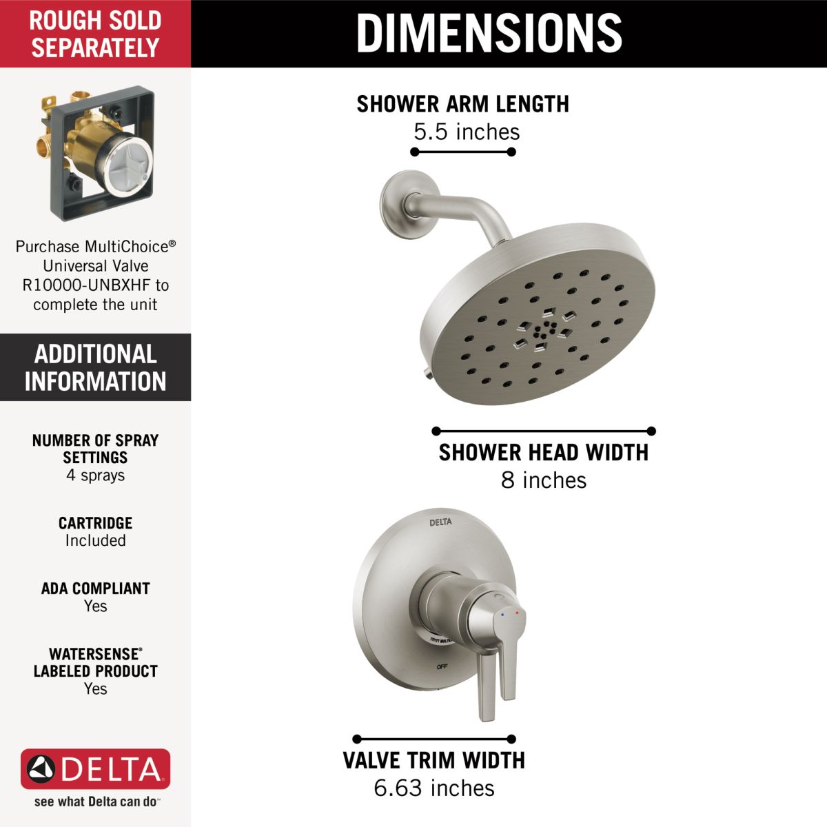 DELTA Galeon 17T Series Shower Trim with UltraSoak — Lumicoat® Stainless