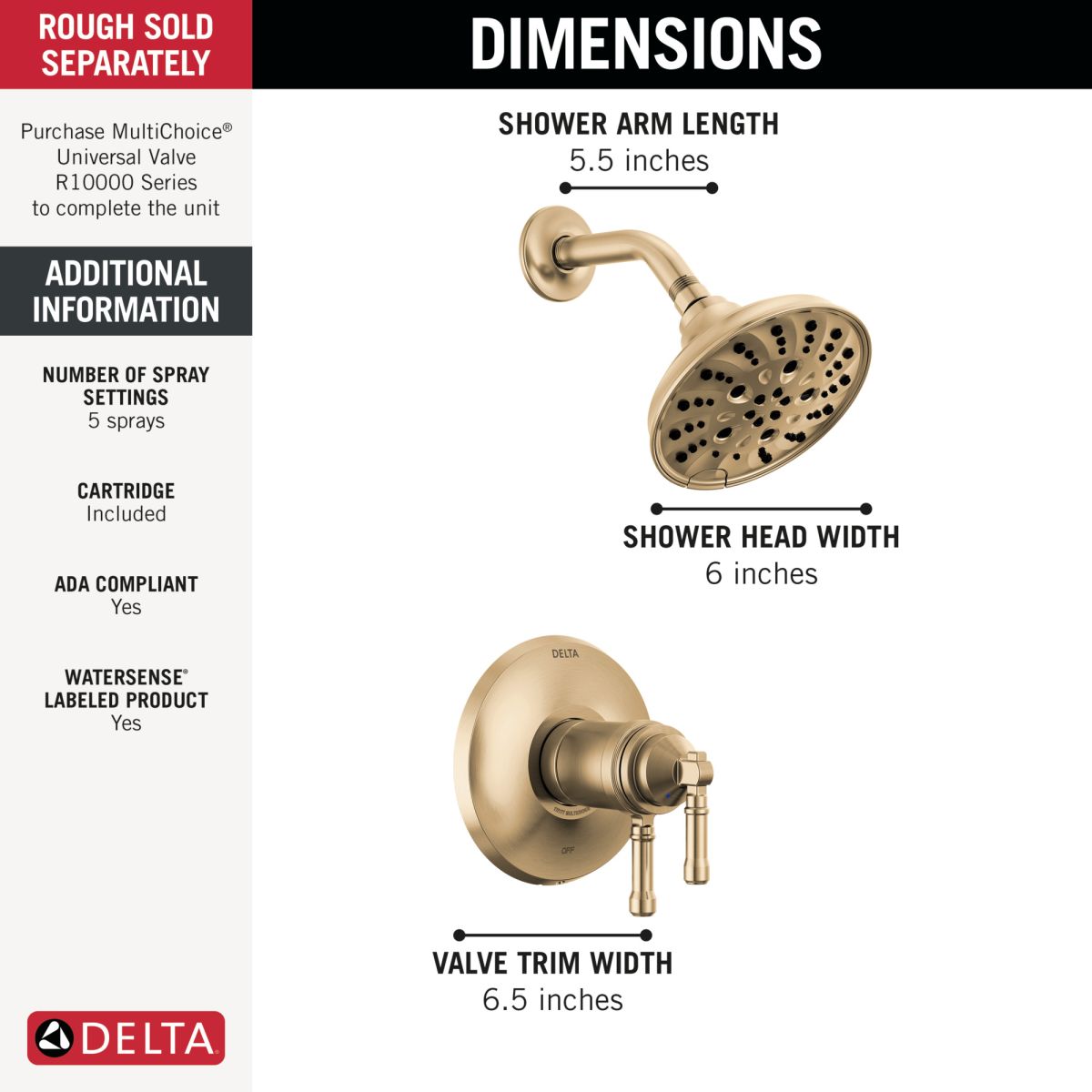 DELTA Broderick 17T Series Shower Trim — Lumicoat® Champagne Bronze
