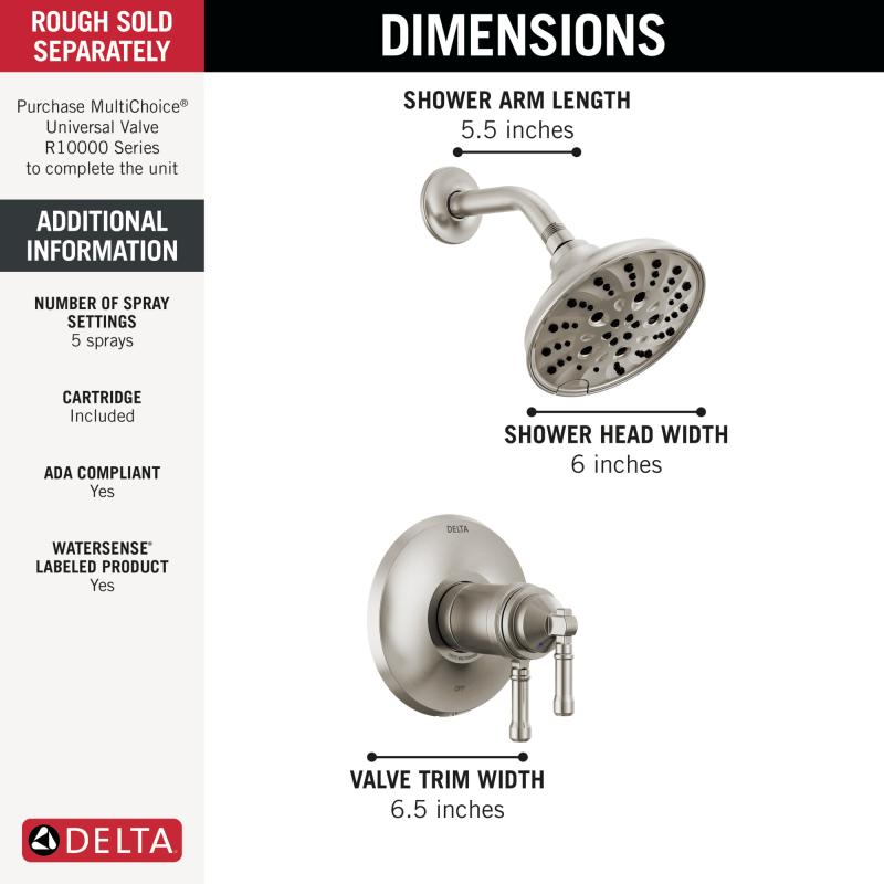 DELTA Broderick 17T Series Shower Trim — Lumicoat® Stainless