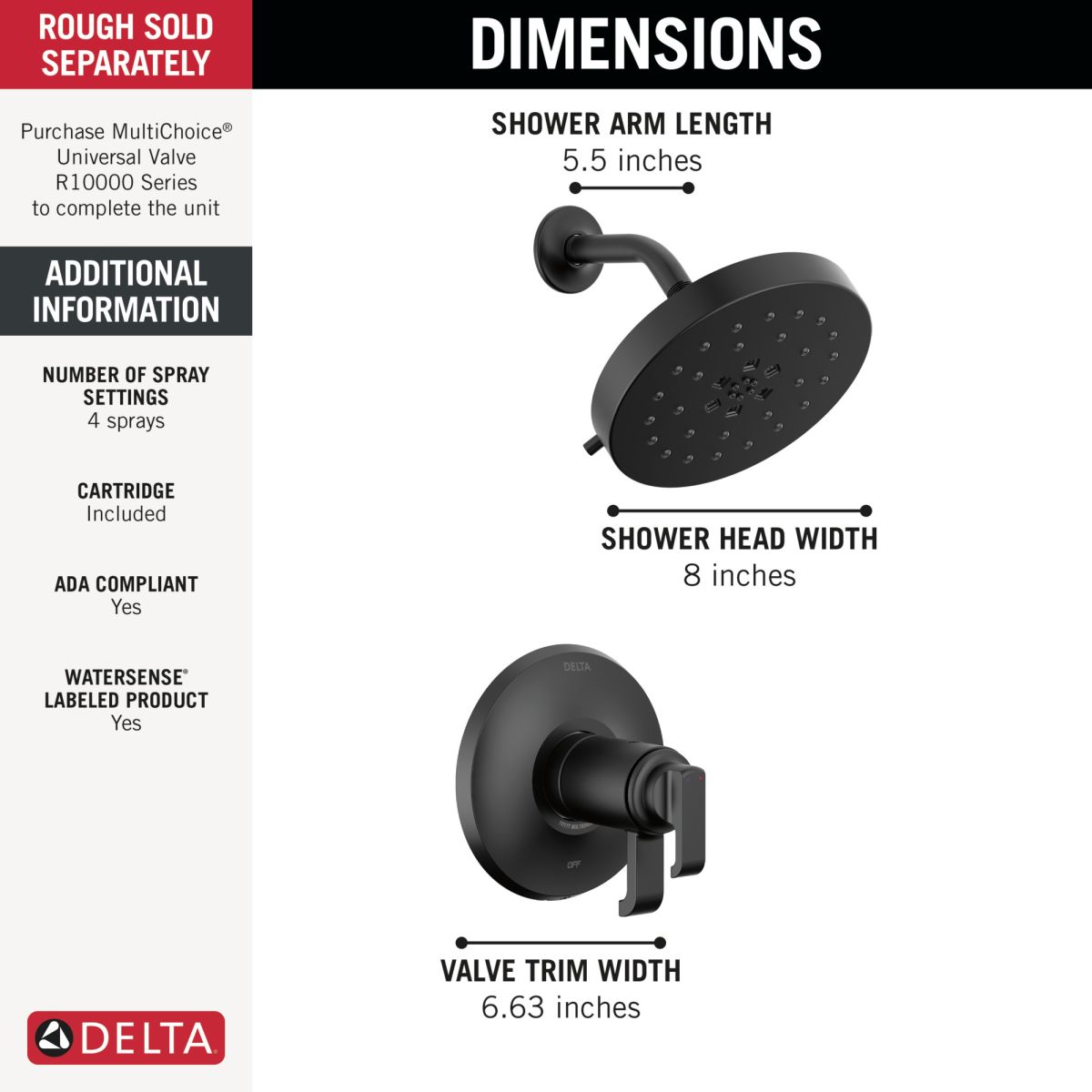 DELTA Tetra 17T Series Shower Trim — Matte Black
