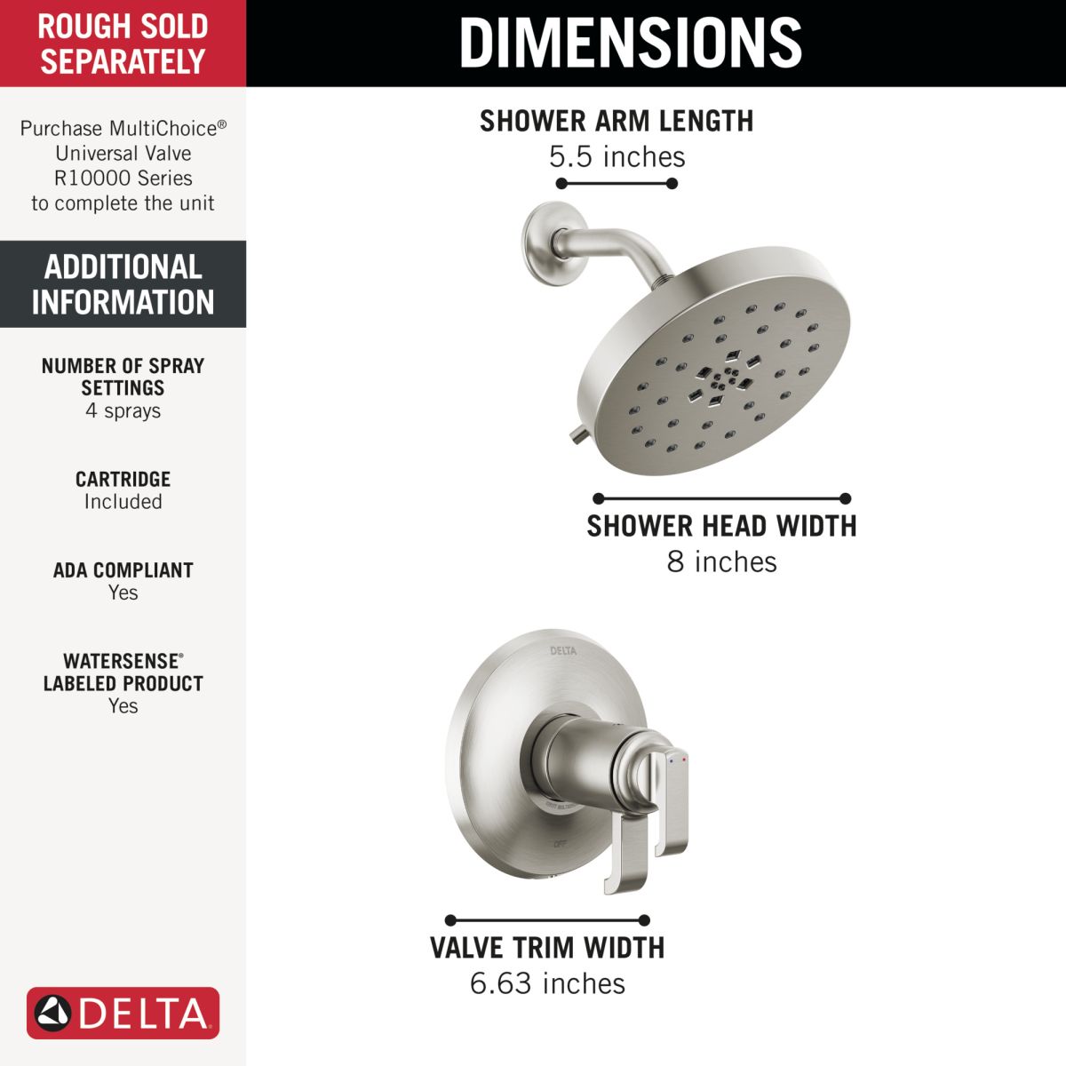 DELTA Tetra 17T Series Shower Trim — Lumicoat® Stainless