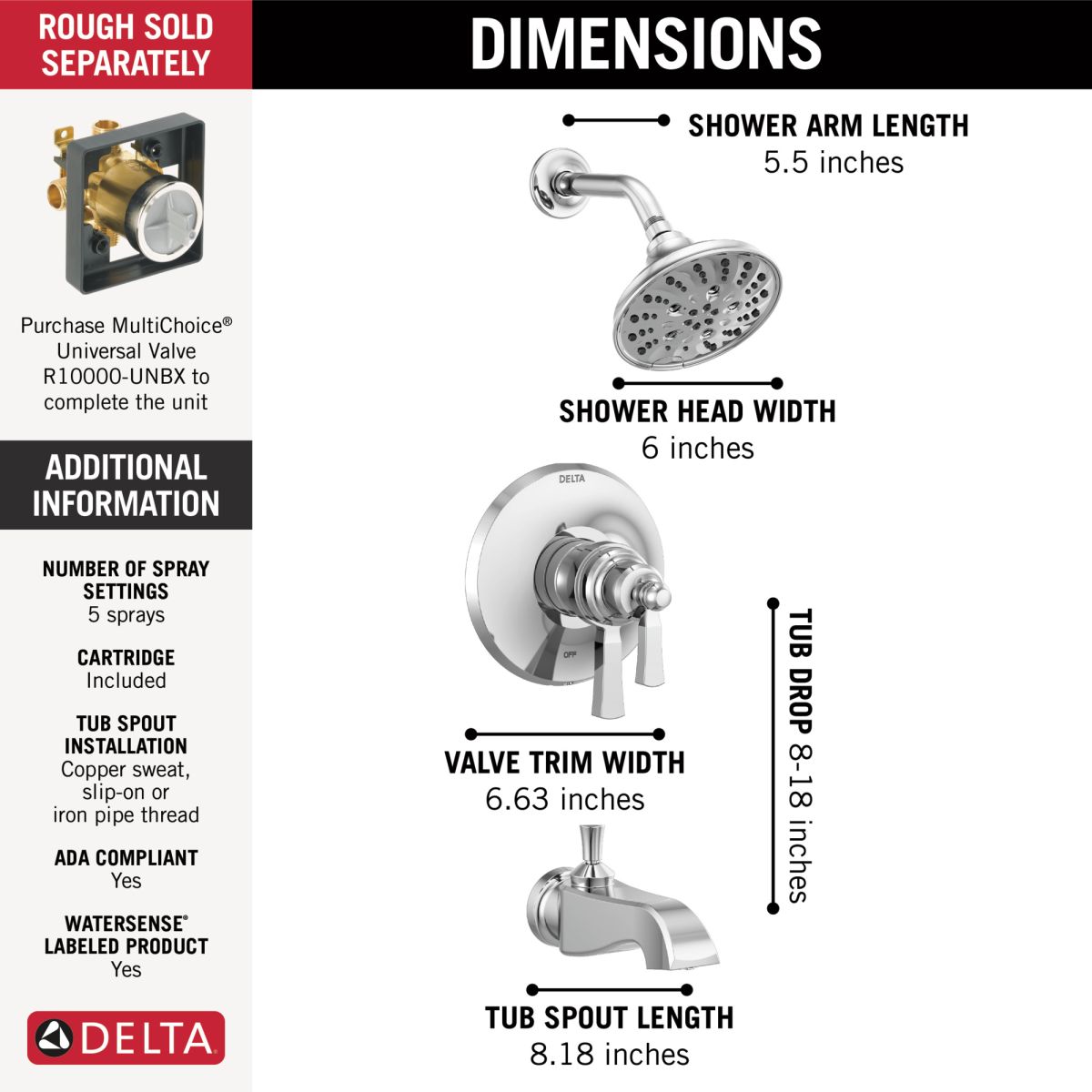 DELTA Dorval TempAssure 17T Series Tub & Shower Trim — Chrome
