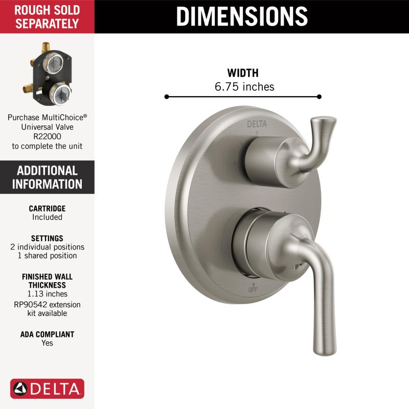 DELTA Kayra Two-Handle Monitor 14 Series Valve Trim with 3-Setting Integrated Diverter — Stainless